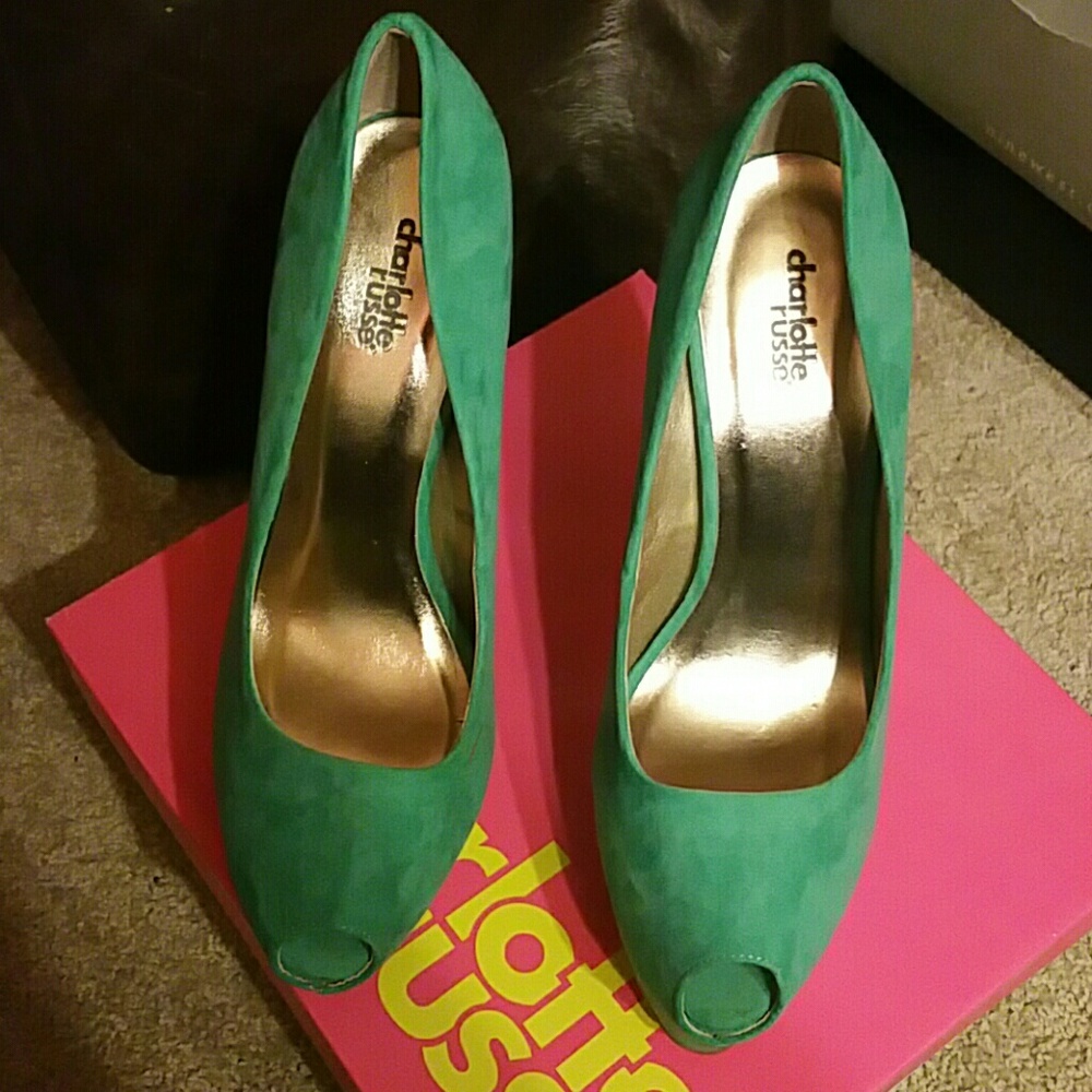 Charlotte Russe Teal Green Suede Peep-Toe Heels
